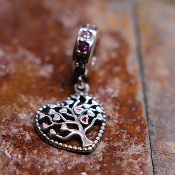 Family Tree Heart Dangle Bracelet Charm - S925 Sterling Silver Fits Pandora - Picture 2 of 6
